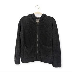 Splendid Black Faux Sherpa Zip Front Hooded Jacket Size XS